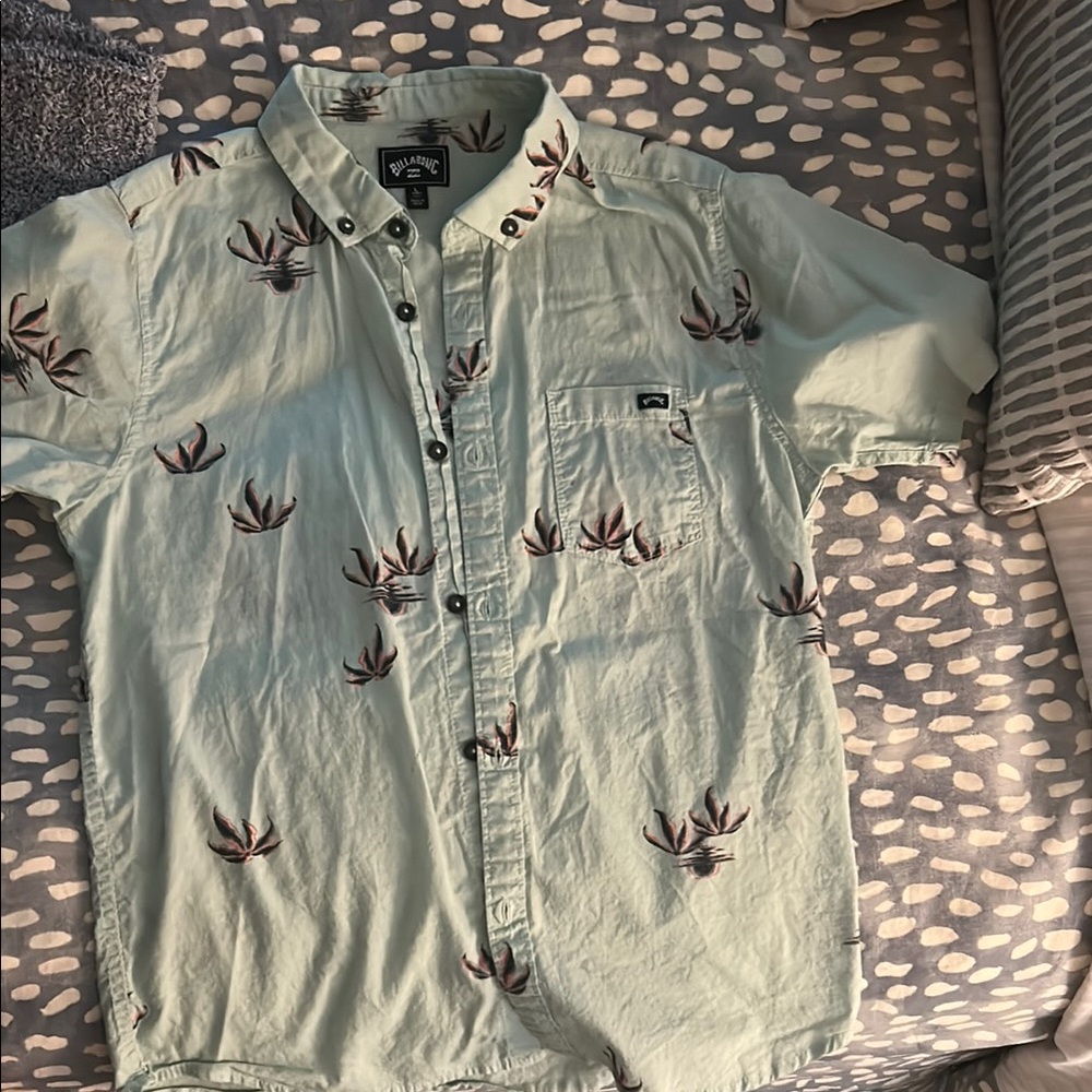 Billabong Men's Light Green Patterned Shirt